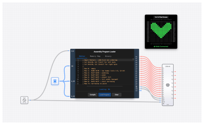 Pixel Screen (16x16) circuit demo
