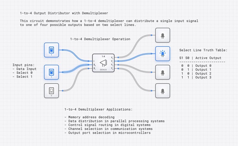 1-to-4 Demultiplexer circuit diagram
