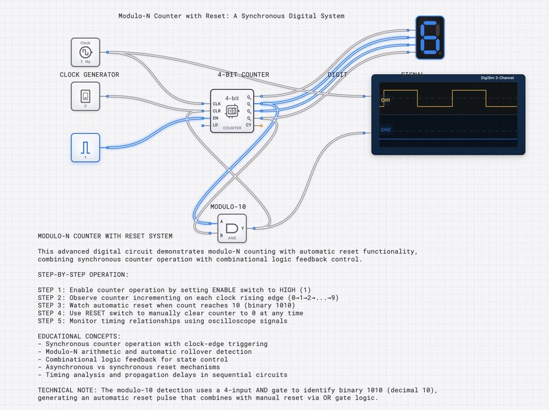 Modulo-N Counter with Reset circuit diagram